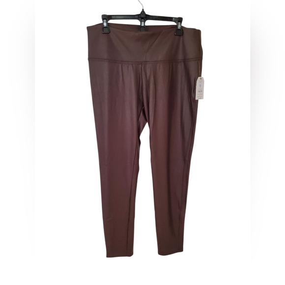 XXL/20 Brown Faux Leather High Rise Skinny Leggings New - Picture 1 of 7